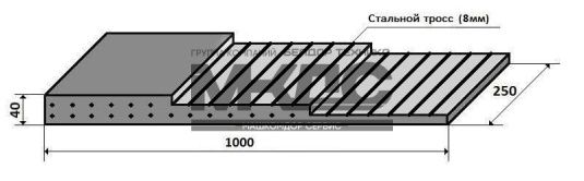 Техпластина снегоуборочная 1000х250х40 (армированная тросом 8 мм, в два ряда)